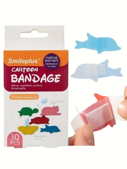 30片动物主题防水透气创可贴，可爱止血贴，适用于急救包