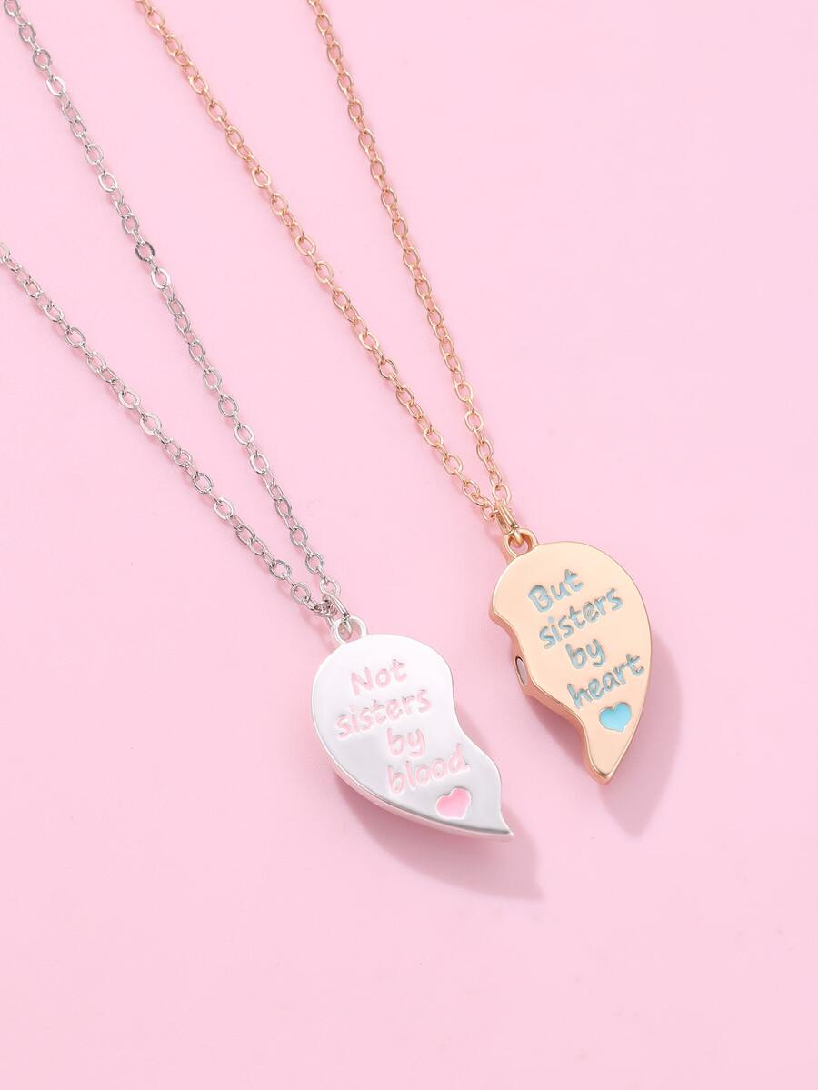 2 cái/bộ Hợp kim kẽm Tim & Tiếng Anh Lá thư Jointed Dầu Nam châm Vật rủ xuống Dây chuyền , Qủa tặng Dành cho Cô gái Và Lễ hội - Nhiều màu - Xem 1