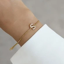 Pave Cubic Zirconia A-Z Initial Bracelet For Women Letter Women Bracelet - Yellow Gold - View 1