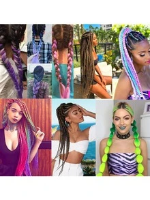 1 pieza de cabello trenzado sintético Ombre de color gris oscuro, fibra Kanekalon resistente al calor para trenzas de ganchillo (1 pieza, 24") - Gris Oscuro - Ver 6