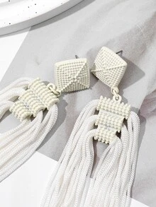1 對新款波西米亞風格女士復古流蘇長耳環,適合日常佩戴 - 白色 - 查看 4