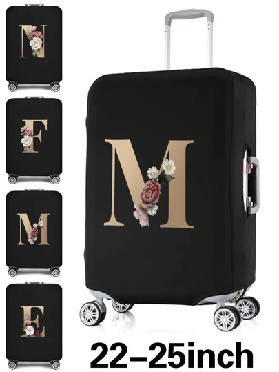 Travel Luggage Protective Cover for 22-25 Inch Suitcase Protect Covers Initial Name M Gold Letter Print Trolley Elastic Dustproof Accessories Covers