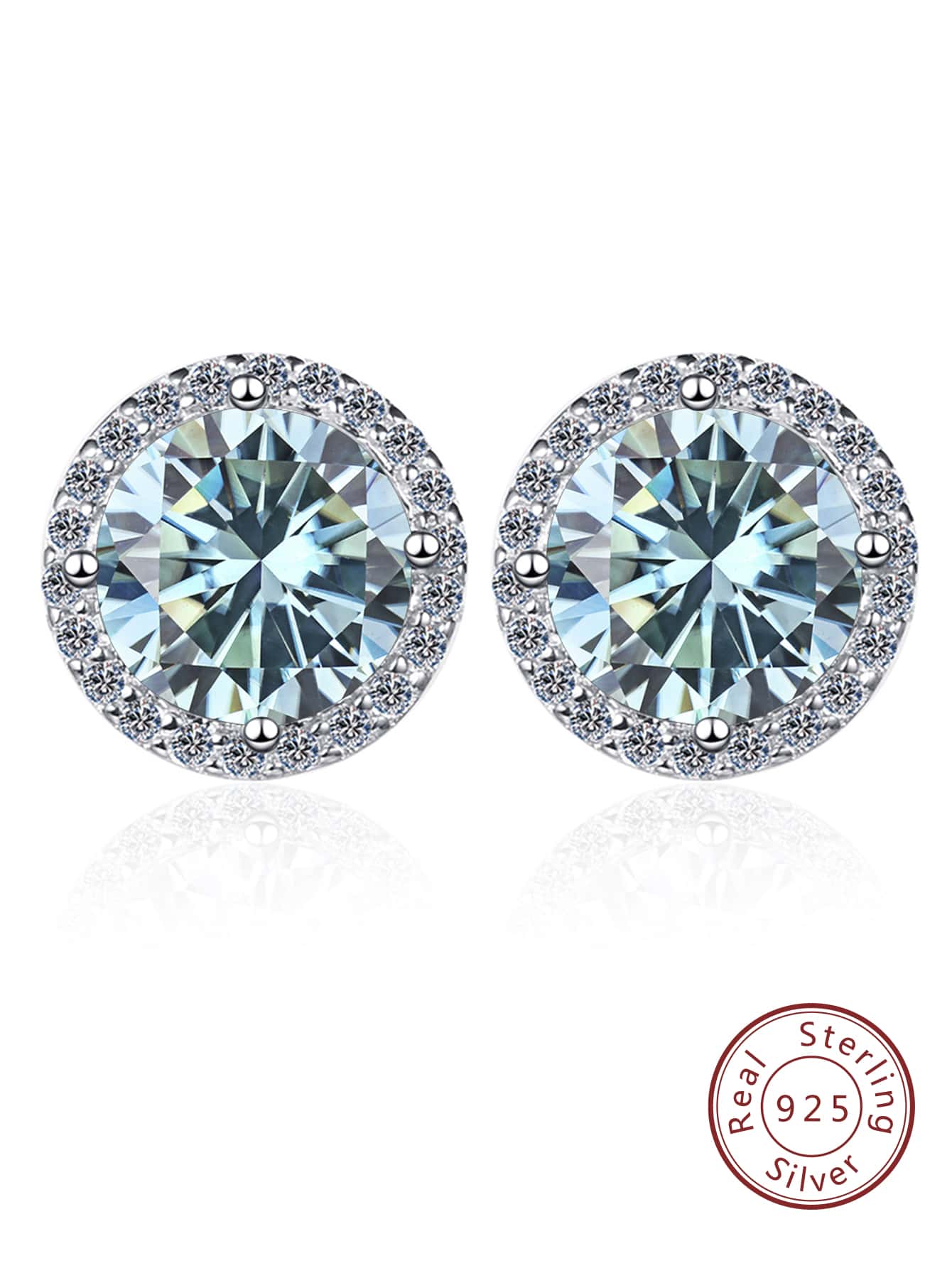 1 對 / 2 件 S925 銀圓形耳環，鑲嵌正品 1 克拉 D 顏色，Vvs 淨度莫桑石和 1 克拉彩色莫桑石，時尚中性耳飾，帶鑽石測試儀 - 藍色 - 查看 1