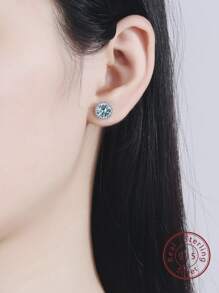 1 對 / 2 件 S925 銀圓形耳環，鑲嵌正品 1 克拉 D 顏色，Vvs 淨度莫桑石和 1 克拉彩色莫桑石，時尚中性耳飾，帶鑽石測試儀 - 藍色 - 查看 2
