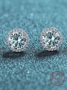 1 對 / 2 件 S925 銀圓形耳環，鑲嵌正品 1 克拉 D 顏色，Vvs 淨度莫桑石和 1 克拉彩色莫桑石，時尚中性耳飾，帶鑽石測試儀 - 藍色 - 查看 4