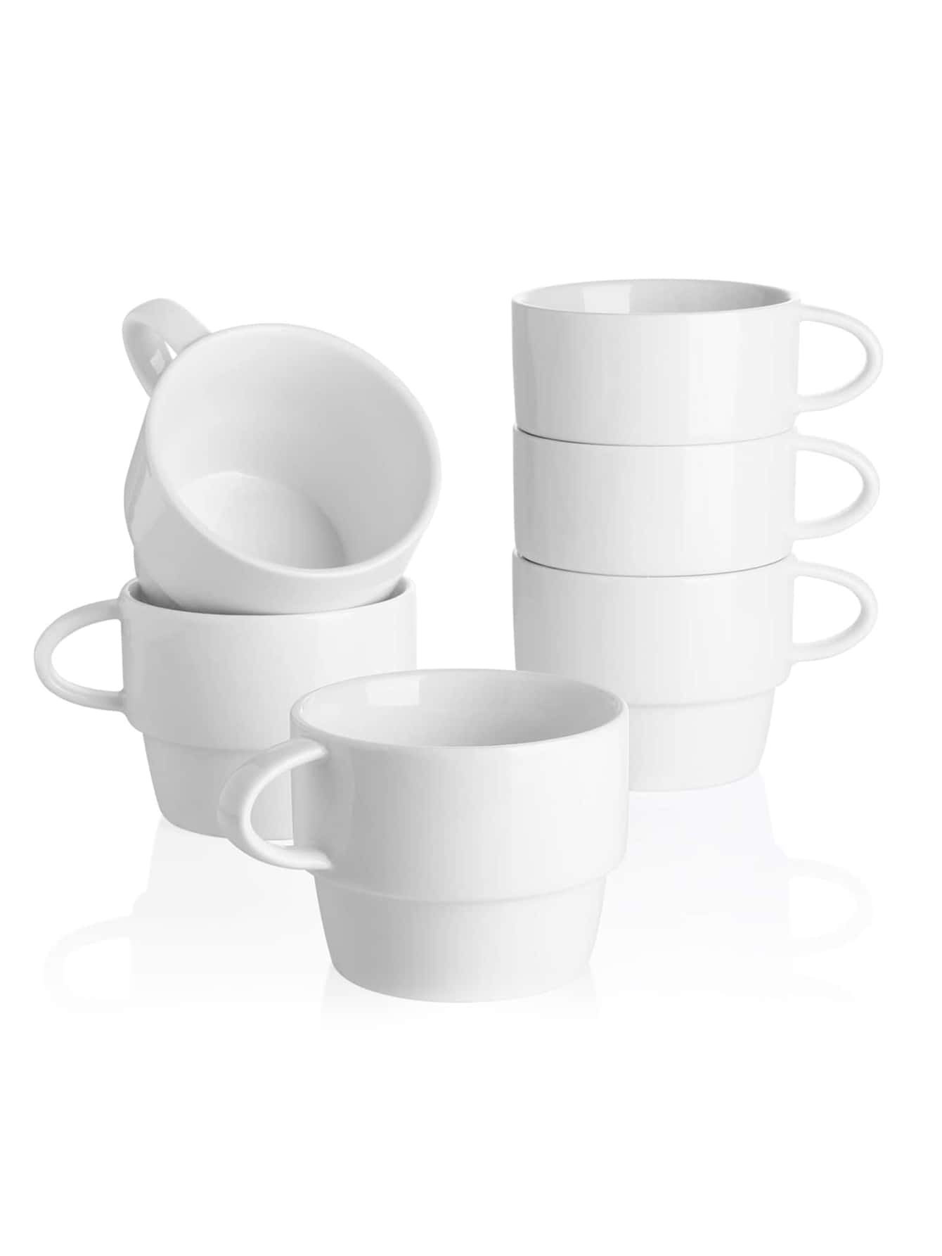 Sweese 407.001 Porcelain Latte Cups - Stackable Coffee Cups - 10 Ounce For Specialty Coffee Drinks, Cappuccino, Mocha And Tea - Set Of 6 - White - trắng - Xem 1