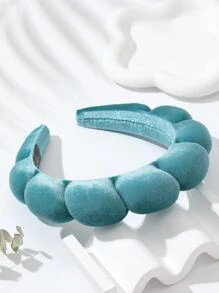 1 Băng đô nhung rộng màu trơn dùng để chăm sóc da hàng ngày, gội đầu và tạo kiểu dễ thương, Dopamine, Băng đô, Vòng tóc, Phụ kiện tóc Băng đô - Màu xanh bụi bặm - Xem 3