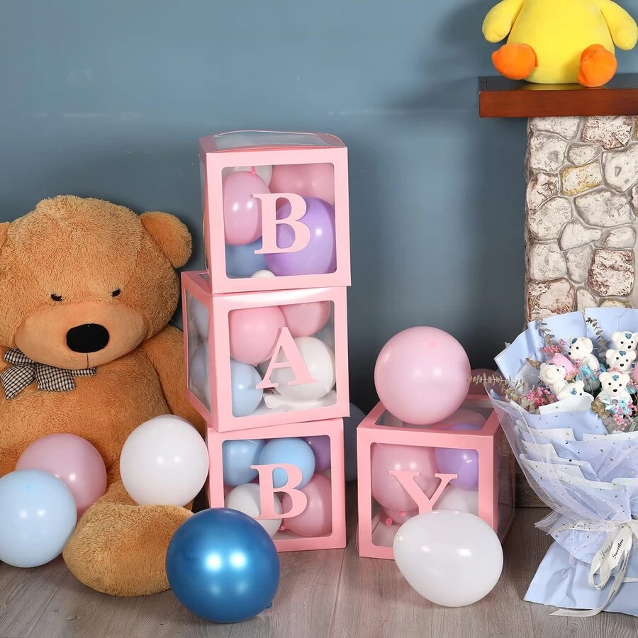 1set Transparent Baby Balloon Box Gift Surprise Box For Kids Birthday Party Decoration (balloons Not Included) - 粉色 - 查看 1