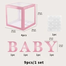 1set Transparent Baby Balloon Box Gift Surprise Box For Kids Birthday Party Decoration (balloons Not Included) - 粉色 - 查看 5