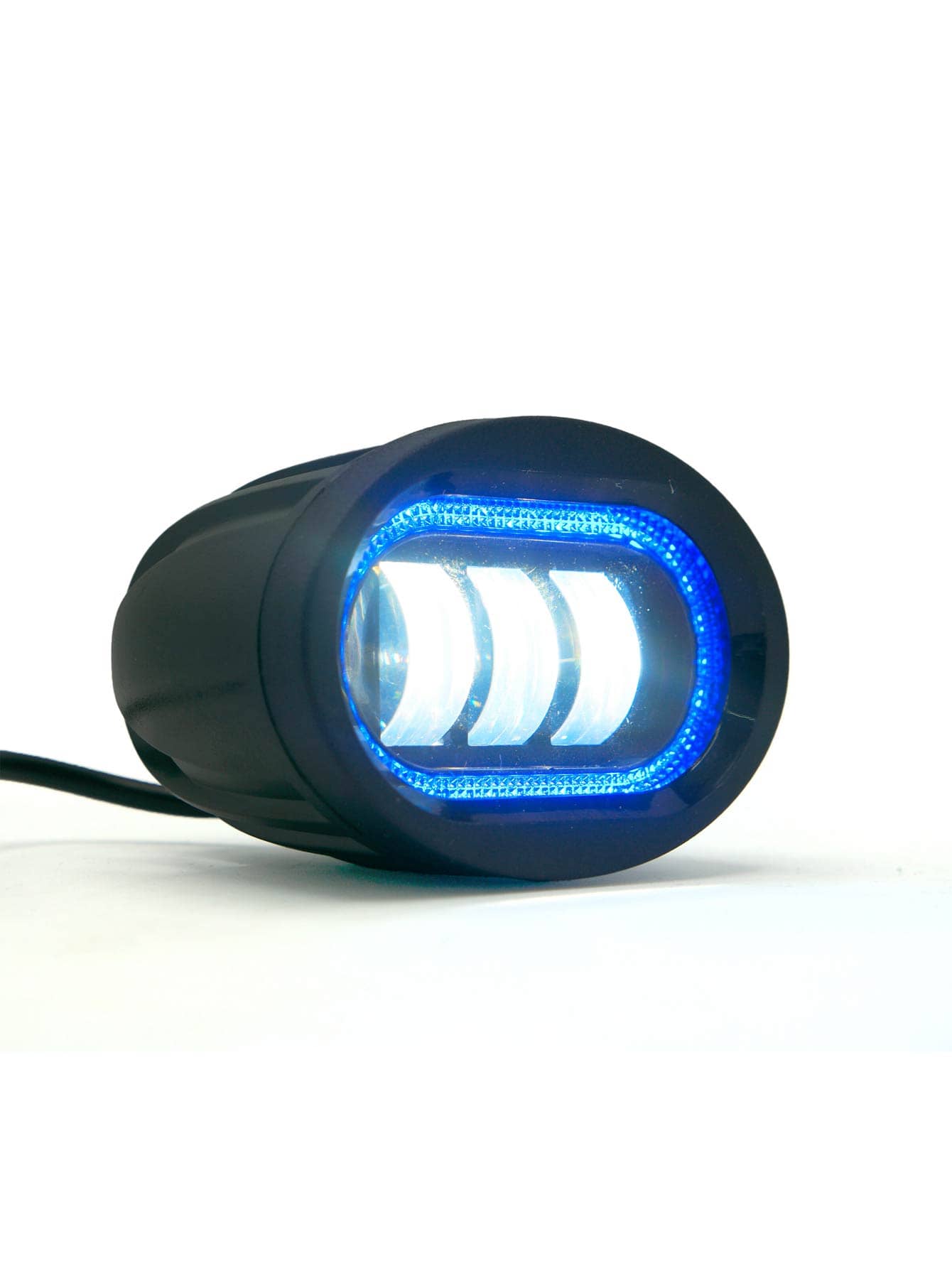 Faro auxiliar 3 LEDs color blanco con lupa contorno de angel azul con luz alta, baja y estrobo. - Azul y blanco - Ver 1