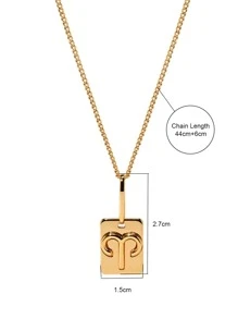 1入組時尚12星座細節方形吊墜項鏈女士日常通勤首飾類 - 金黃色 - 查看 4