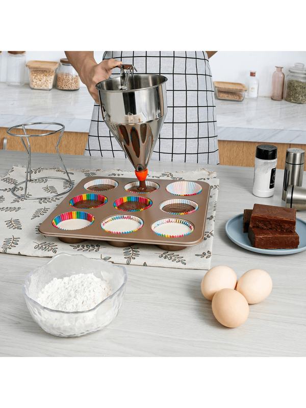 Pancake Batter Dispenser, MultiCaliber Stainless Steel Funnel Cake Dispenser with Stand Great