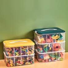 1pc Kids' Toy Storage Box With Handle And Clear Compartments For Sorting And Storing Building Blocks - Orange - View 3