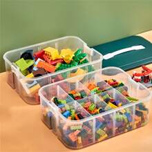 1pc Kids' Toy Storage Box With Handle And Clear Compartments For Sorting And Storing Building Blocks - Orange - View 9