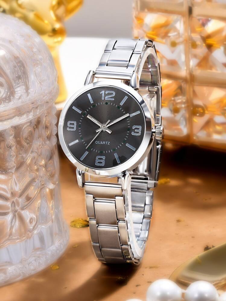 全新小巧透明數字星星鑽不銹鋼石英手錶，初高中女孩時尚運動手錶，送女孩畢業季最精美美麗的禮物 - 銀色 - 查看 1