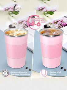 1 cốc giữ nhiệt du lịch tái sử dụng có nắp chống rò rỉ, thích hợp cho đồ uống nóng và lạnh/trà, cốc giữ nhiệt bằng thép không gỉ di động dùng khi đi du lịch và trên xe hơi. - Hồng - Xem 2