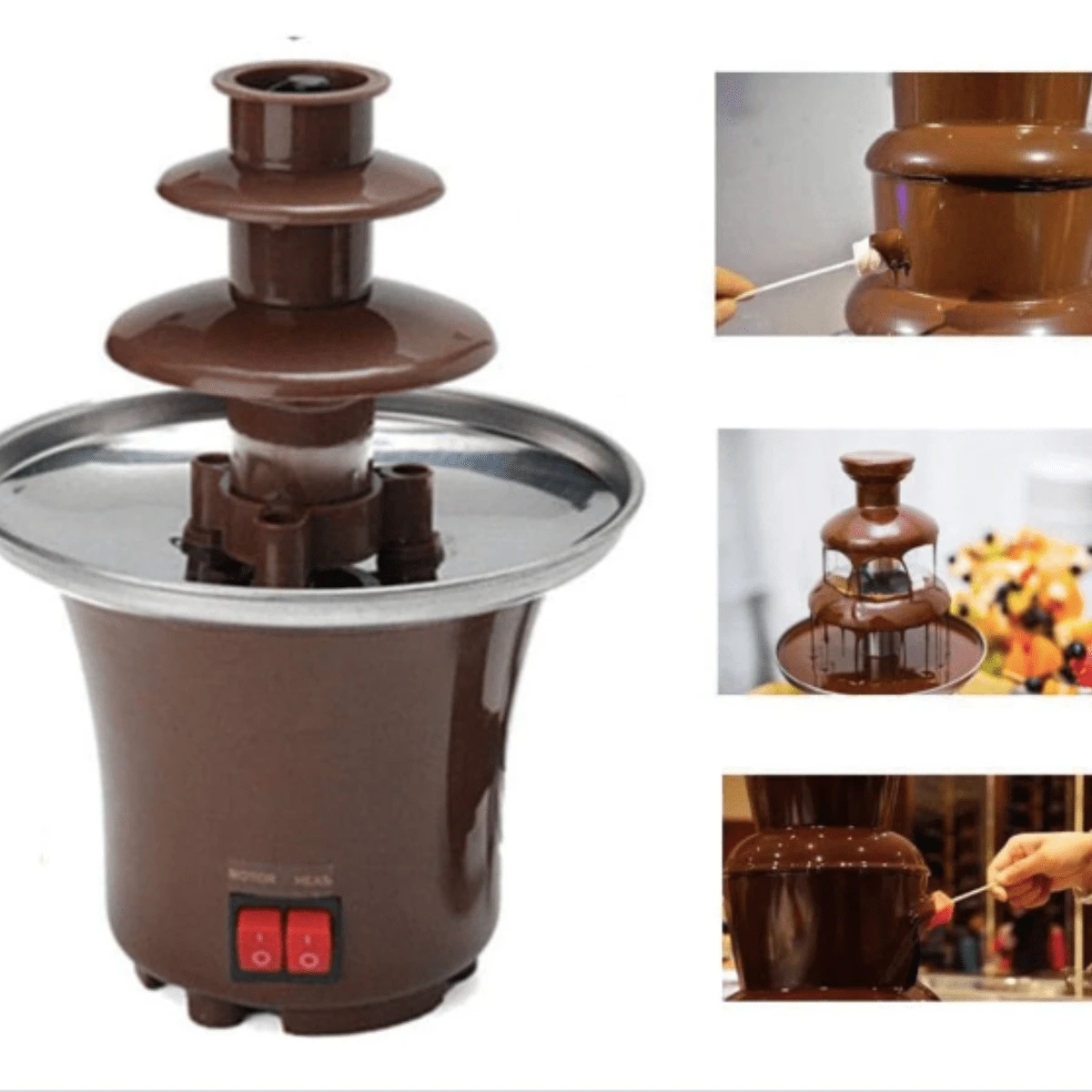 Decdeal Chocolate Fondue Fountain, Three-Layer Household Chocolate Fountain, Chocolate Melting Fondue, Chocolate Machine - Coffee Brown - View 1