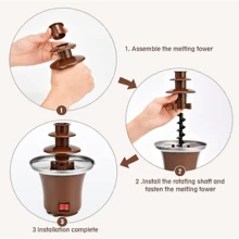 Decdeal Chocolate Fondue Fountain, Three-Layer Household Chocolate Fountain, Chocolate Melting Fondue, Chocolate Machine - Coffee Brown - View 4