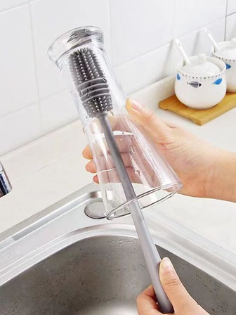 1 st. Roterande Kopp Borste För Rengöring Flaskor Och Koppar , Fläck Borttagning Med Långt Handtag Och Hård Silikon S För Smal