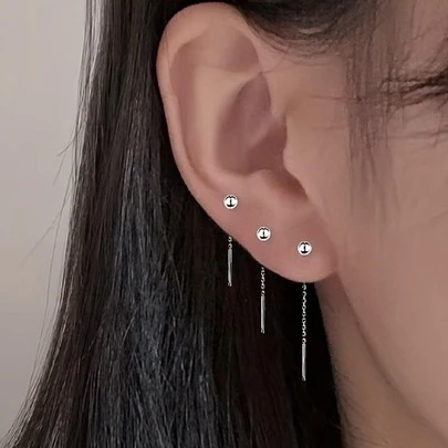 2入組/女士時尚簡約小巧輕便珠狀吊墜耳環，銀色豆球耳環，婚禮典禮耳飾珠寶