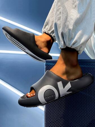 OK Herrtofflor, tjock botten, öppen tå, halkfri, fashionabla, bekväma för inomhus, utomhus, strand