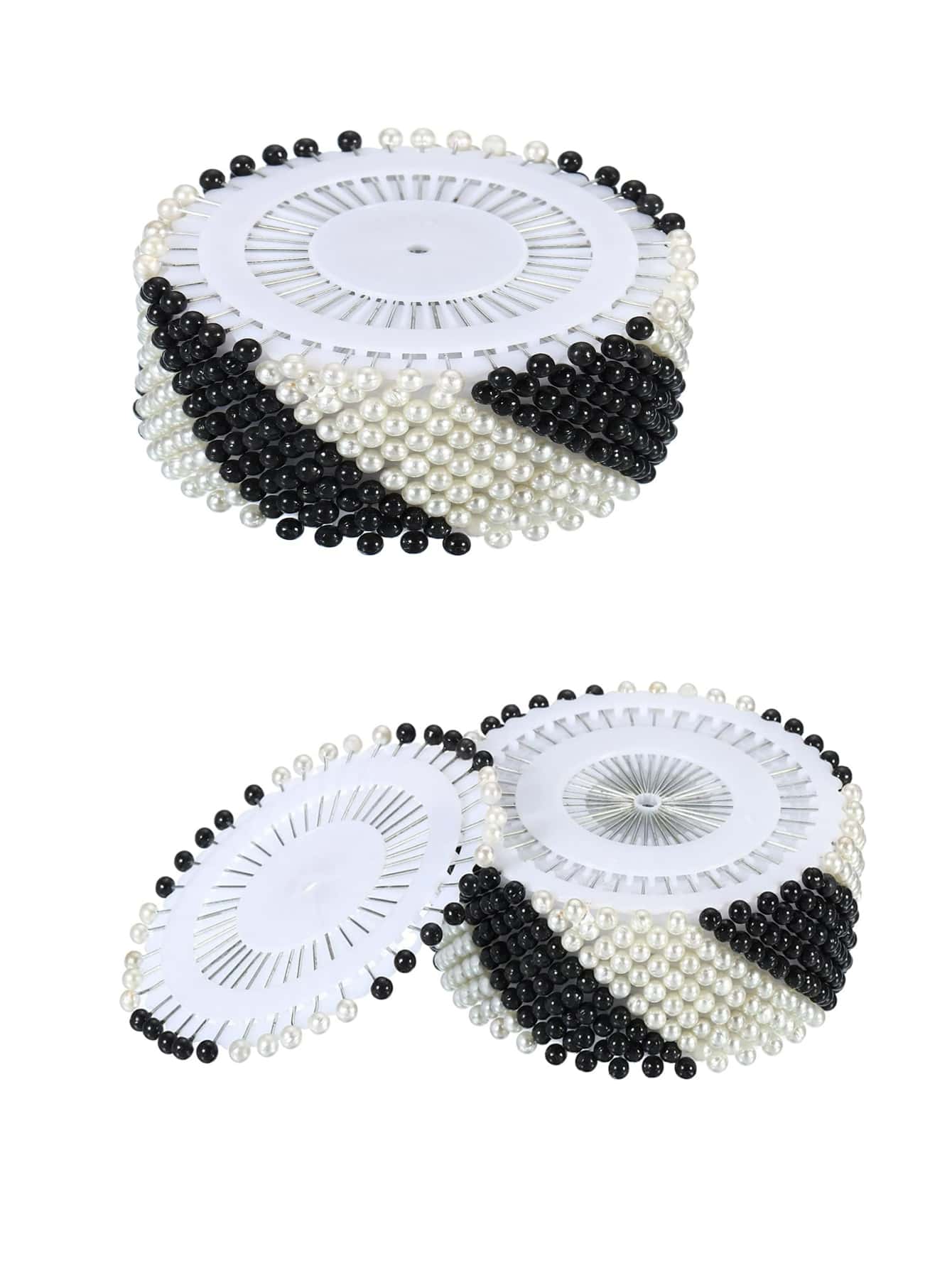 480pcs Faux Pearl Head Pins With Extended Length, Wedding Accessory, White - Black and White - View 1