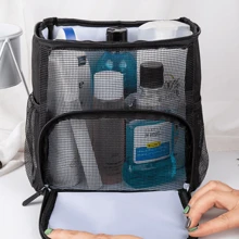 浴室架便攜-大學宿舍適用於男士-大容量,速幹帶金屬鉤-旅行淋浴包-透氣網布健身房浴室架淋浴包適用於海灘,游泳,健身房 - 黑色 - 查看 4