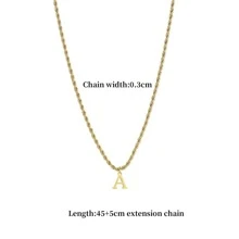 經典不銹鋼A-Z最初吊墜女士項鍊簡約風寬度3MM繩索鏈條樣式項鍊適合女士 - 金黃色 - 查看 3