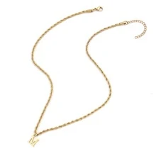 經典不銹鋼A-Z最初吊墜女士項鍊簡約風寬度3MM繩索鏈條樣式項鍊適合女士 - 金黃色 - 查看 2