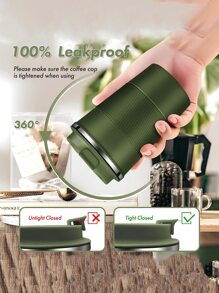 1pc Reusable Travel Insulated Tumbler With Leak-Proof Lid, Suitable For Hot & Cold Drinks/Tea, Portable Stainless Steel Thermal Mug For Travel, Car Use - Army Green - View 4