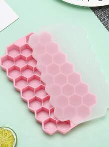 1入組蜂窩紋理設計37網格矽膠製冰格帶蓋適用於製作DIY冰塊在家庭 - 粉色 - 查看 1