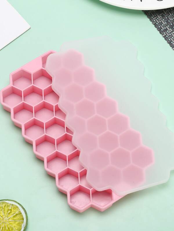 1 pièce Nid D'Abeille Design 37 Grilles En Silicone Bac À Glaçons Avec Couvercle Pour Fabrication DIY Glaçon À Domicile