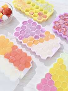 1入組蜂窩紋理設計37網格矽膠製冰格帶蓋適用於製作DIY冰塊在家庭 - 粉色 - 查看 3
