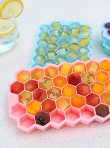 1入組蜂窩紋理設計37網格矽膠製冰格帶蓋適用於製作DIY冰塊在家庭 - 粉色 - 查看 2