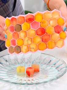 1入組蜂窩紋理設計37網格矽膠製冰格帶蓋適用於製作DIY冰塊在家庭 - 粉色 - 查看 4