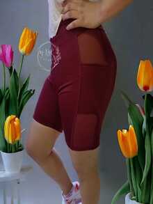 Licra deportiva para mujer, licra con transparencia al costado, licra con bolsillo para celular, leggins cortos moda deportivos , short pilates yoga tipo biker - Rojo violeta - Ver 2