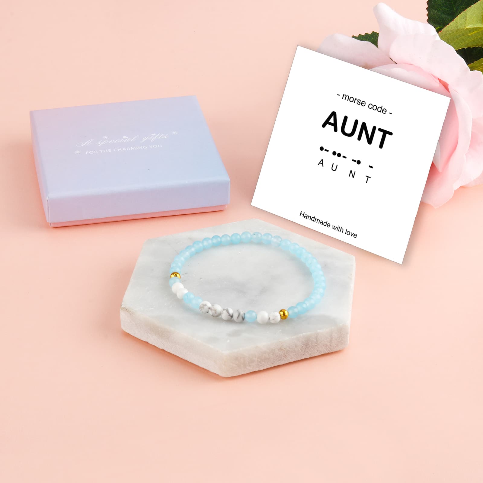 Pulsera código morse Pulsera con cuenta Luz azul natural con cuenta de moda minimalista Pulsera con cuenta significativo Pulsera con cuenta como regalo de cumpleaños para - Azul - Ver 1