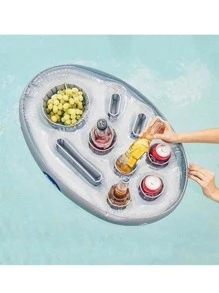 1個充氣pvc飲料架,多個隔層,適用於啤酒、水果、葡萄酒、手機,適用於泳池派對 - 銀色 - 查看 5