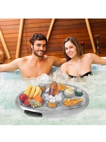 1個充氣pvc飲料架,多個隔層,適用於啤酒、水果、葡萄酒、手機,適用於泳池派對 - 銀色 - 查看 3