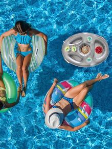 1個充氣pvc飲料架,多個隔層,適用於啤酒、水果、葡萄酒、手機,適用於泳池派對 - 銀色 - 查看 2