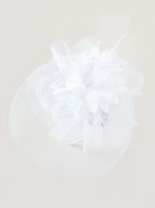 1頂女性羽毛花網手工做的時尚頭飾,適用於茶會生日賽馬新娘禮帽,配有夾子和頭帶,兩種使用方式優雅高貴 - 白色 - 查看 2