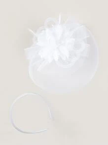 1頂女性羽毛花網手工做的時尚頭飾,適用於茶會生日賽馬新娘禮帽,配有夾子和頭帶,兩種使用方式優雅高貴 - 白色 - 查看 3