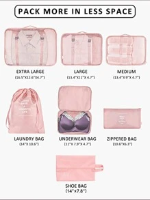 加厚版 7 件套收纳袋行李袋收纳袋旅行配件粉色 - 粉色 - 查看 2