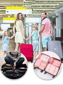 加厚版 7 件套收纳袋行李袋收纳袋旅行配件粉色 - 粉色 - 查看 7