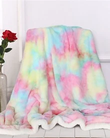 Fuzzy Rainbow Colour Blanket Thick Fleece Blanket Long Shaggy Hair Sherpa Cozy Soft Throw Blanket For Couch Sofa Bedding Living Room - 彩色 - 查看 1