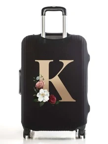 Travel Luggage Protective Cover for 18-21 Inch Suitcase Protect Covers Initial Name K Gold Letter Print Trolley Elastic Dustproof Accessories Covers - Black - View 4