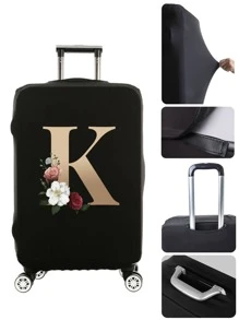 Travel Luggage Protective Cover for 18-21 Inch Suitcase Protect Covers Initial Name K Gold Letter Print Trolley Elastic Dustproof Accessories Covers - Black - View 3