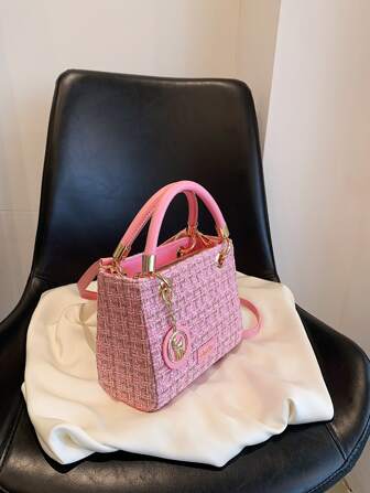 迷你格纹时尚单肩包，配有吊坠，女士优雅包包，女士优雅包包，奢华包包