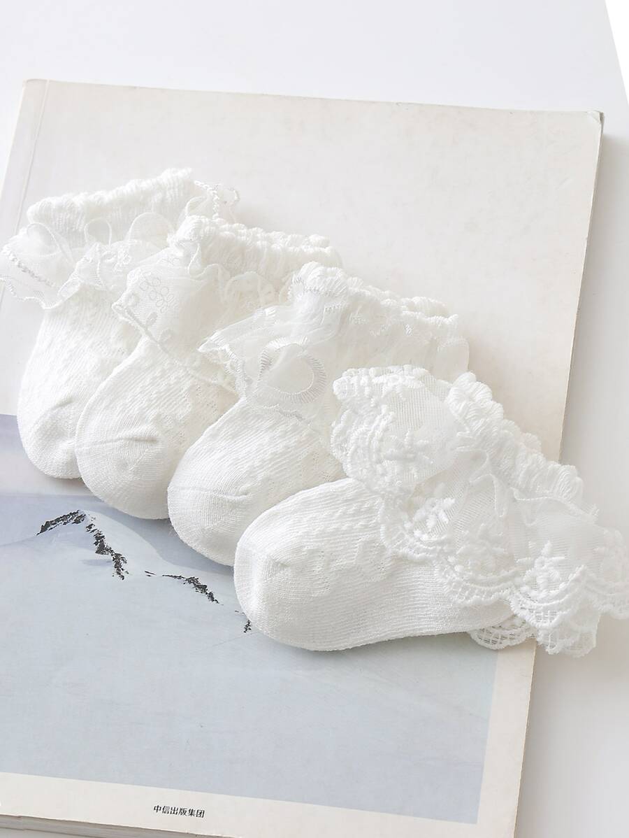 4pairs Girls Sweet Princess Style Cute Socks, Suitable For Parties, Casual Wear, Vacations And Dance, Etc.