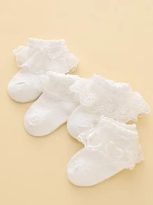 4pairs Girls Sweet Princess Style Cute Socks, Suitable For Parties, Casual Wear, Vacations And Dance, Etc.